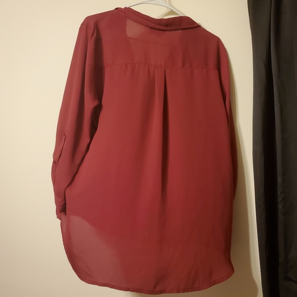 BY BY Red Button up Blouse with 2 Pockets - Picture 2 of 2